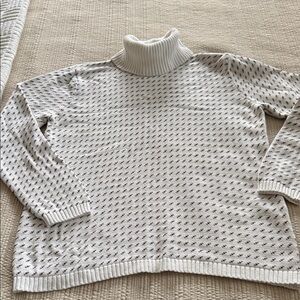 Karen Scott White and Black Patterned Turtleneck Sweater